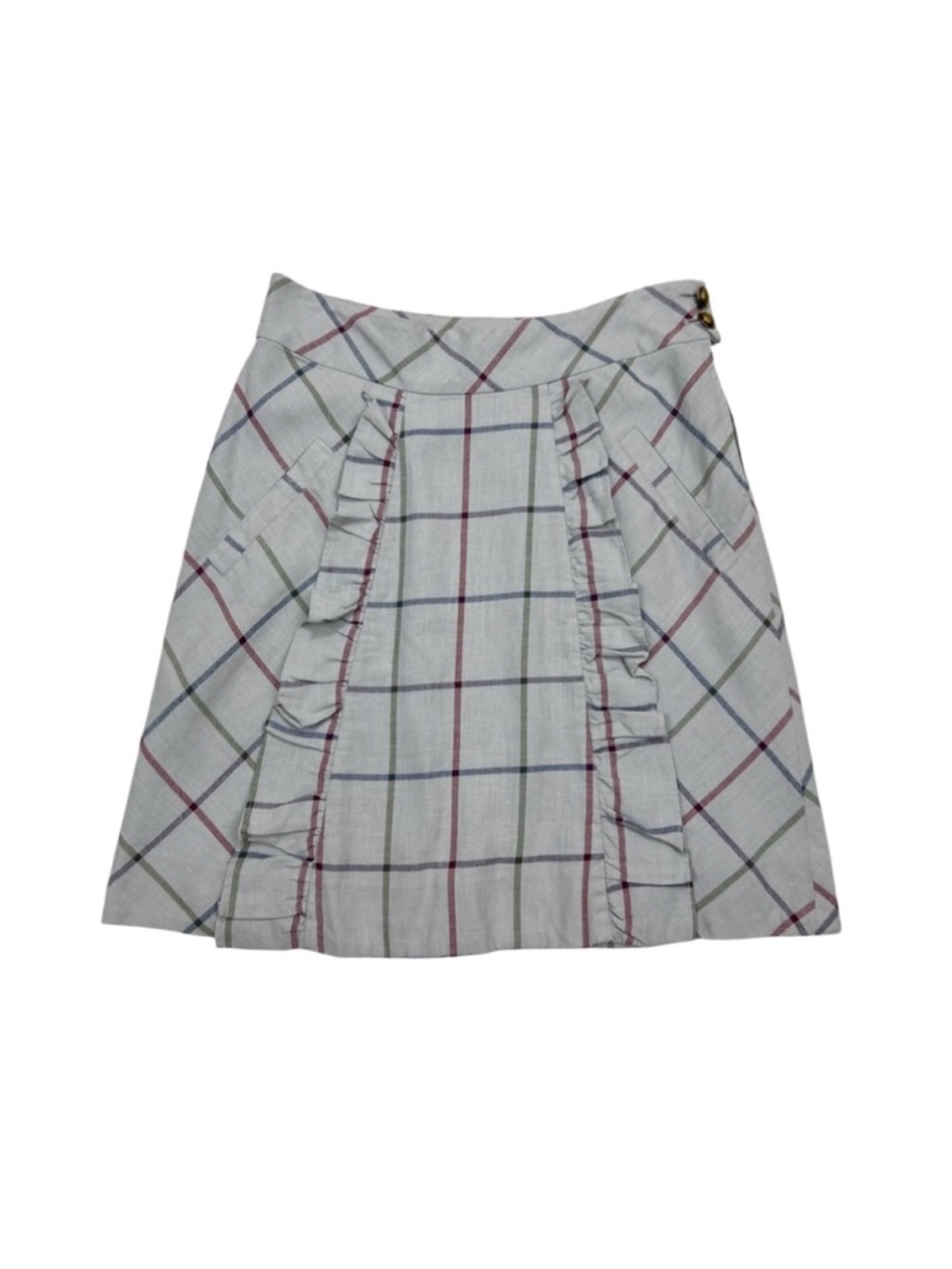Anthropologie Edme & Esyllte Plaid Ruffle Cotton A Line Skirt Size 4